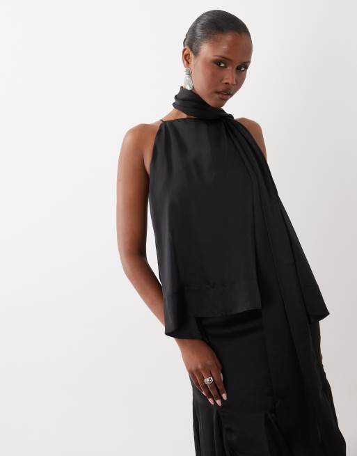 ASOS DESIGN – Mehrlagiges, gestuftes Camisole-Maxikleid in Schwarz mit Schal-Detail, 3 von 4