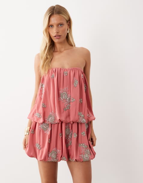 ASOS DESIGN – Mehrlagiges Minikleid in Rosa mit verziertem Ballonsaum - view 1