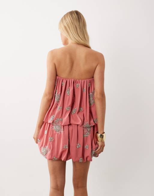 ASOS DESIGN – Mehrlagiges Minikleid in Rosa mit verziertem Ballonsaum, 2 von 4