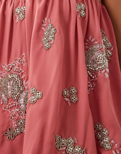 ASOS DESIGN – Mehrlagiges Minikleid in Rosa mit verziertem Ballonsaum, 4 von 4