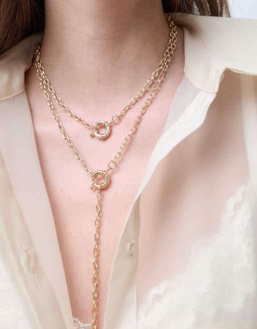 ASOS DESIGN mehrreihige Gliederkette mit O-Ring-Details in Goldoptik, 2 von 4