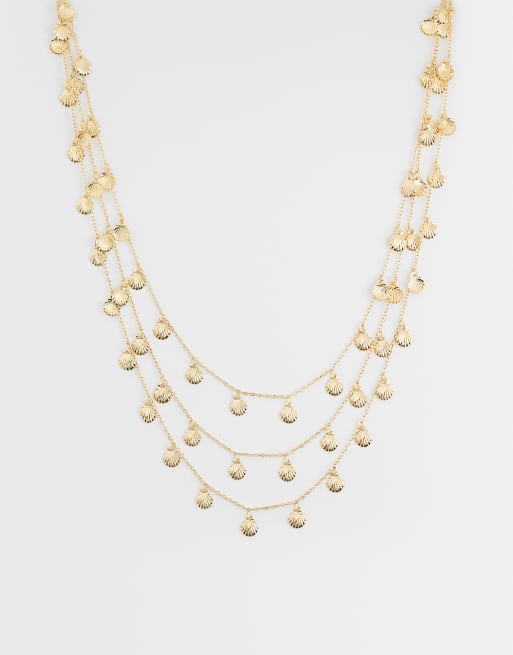 ASOS DESIGN – Mehrreihige, goldfarbene Halskette mit Mini-Muschelanhängern, 2 von 4