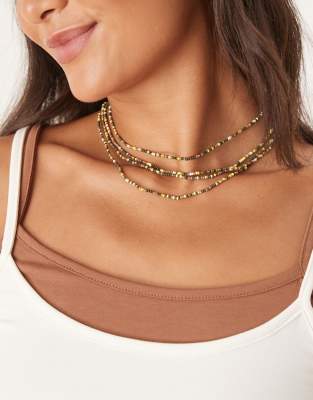 ASOS DESIGN - Mehrreihige Halskette mit grünen und braunen Perlen