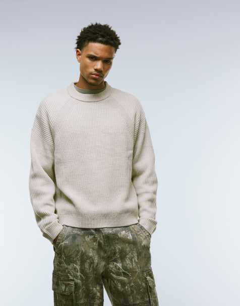 ASOS DESIGN - Meleret beige patentstrikket oversized trøje - view 1
