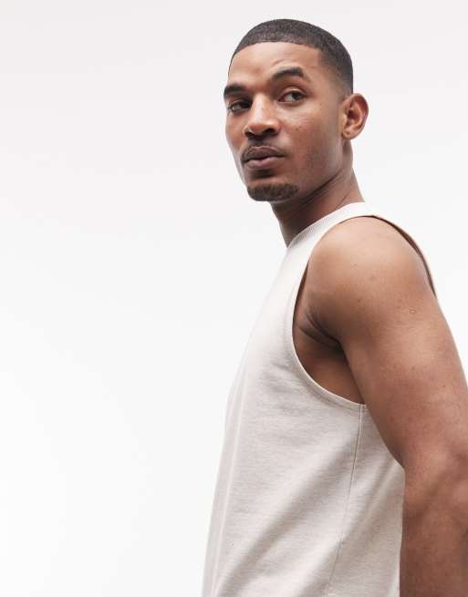 ASOS DESIGN - Meleret beige tanktop med loopback-tekstur i regular fit, 5 af 5