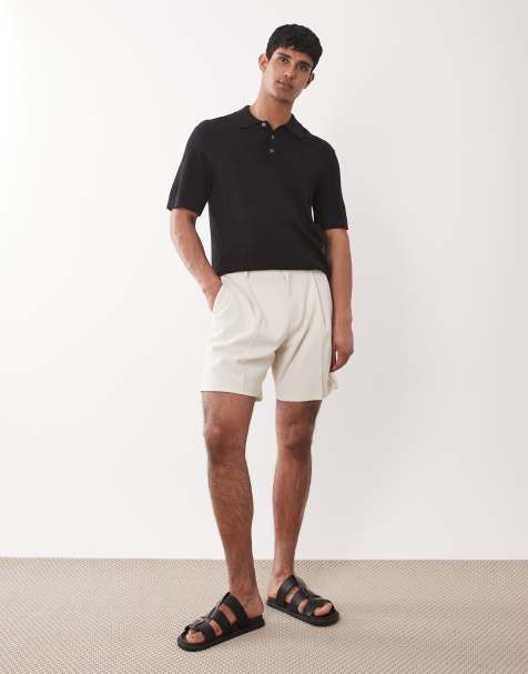 ASOS DESIGN - Meleret ecrufarvet elegante shorts med vide ben og læg - view 1