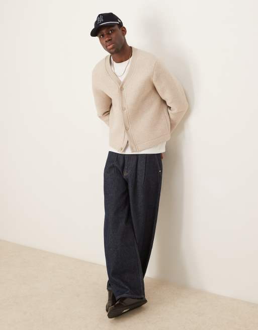 ASOS DESIGN - Meleret havrefarvet oversized premium-cardigan i scuba-filt i firkantet pasform
