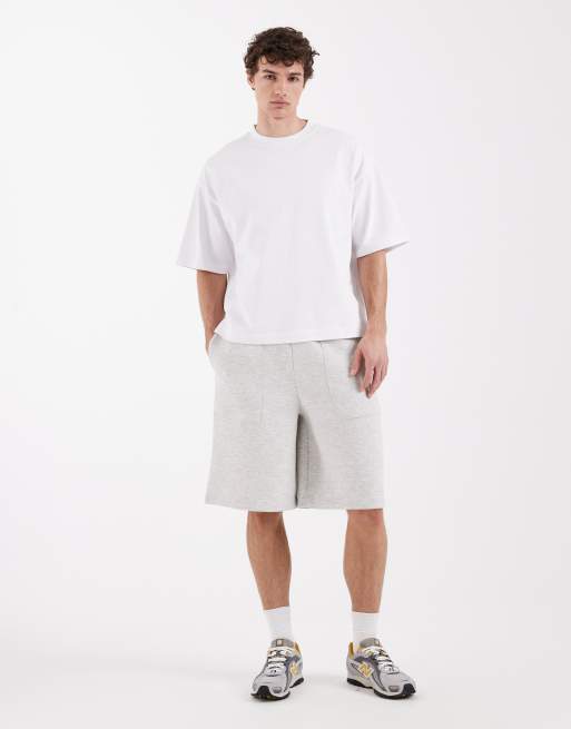 ASOS DESIGN - Meleret isgrå løstsiddende jorts i kraftigt, scuba-lignende stof, 2 af 5
