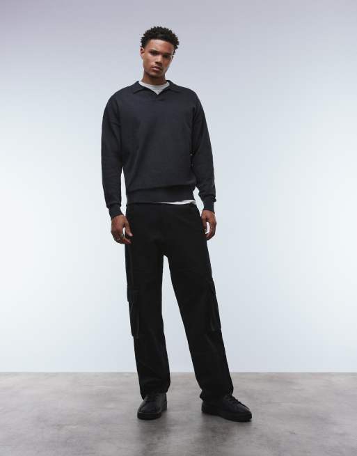 ASOS DESIGN - Meleret koksgrå strikket afslappet polo med hakudskæring i halsen, 2 af 5
