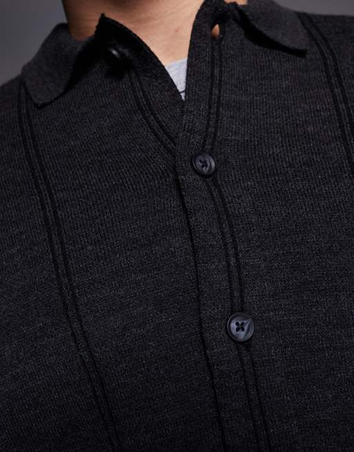ASOS DESIGN - Meleret koksgrå strikket oversized polotrøje med striber i firkantet pasform, 2 af 4