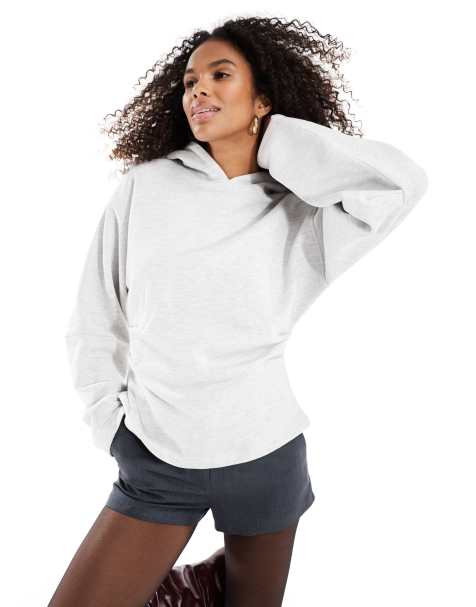 ASOS DESIGN - Meleret lysegrå kraftig hættetrøje med korset-talje - view 1