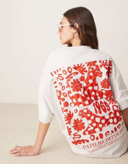 ASOS DESIGN - Meleret lysegrå oversized T-shirt med grafisk blomster-/leopardprint