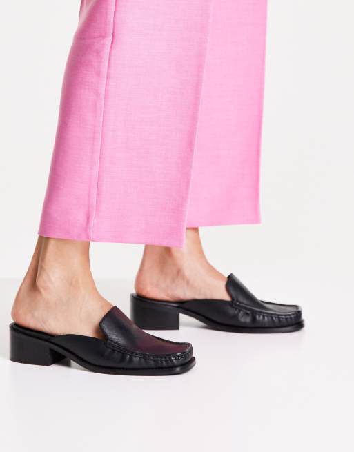 ASOS DESIGN – Melisa – Svarta loafers i läder med fyrkantig tå och öppen häl