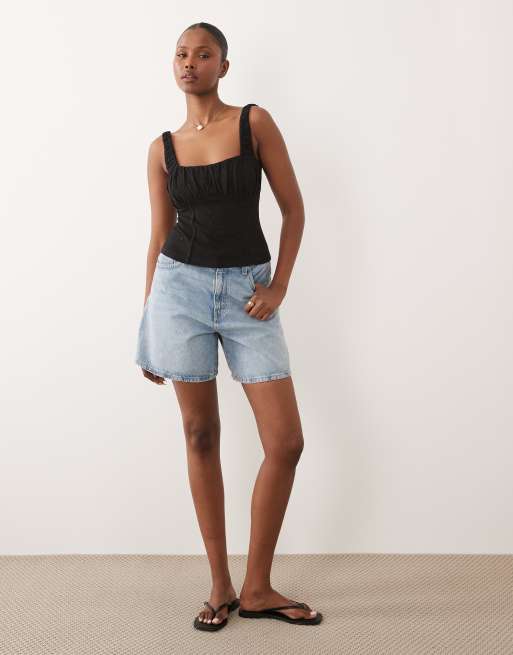 ASOS DESIGN - Melkmeisjestop met broderie en aangerimpelde buste in zwart, 2 van 4