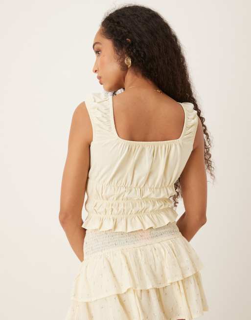 ASOS DESIGN - Melkmeisjestop met korte mouwen in geel, 3 van 4