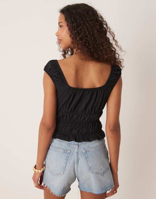 ASOS DESIGN - Melkmeisjestop met korte mouwen in zwart, 3 van 4