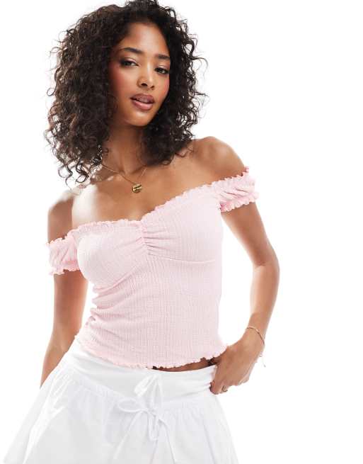 ASOS DESIGN - Melkmeisjestop met textuur in roze