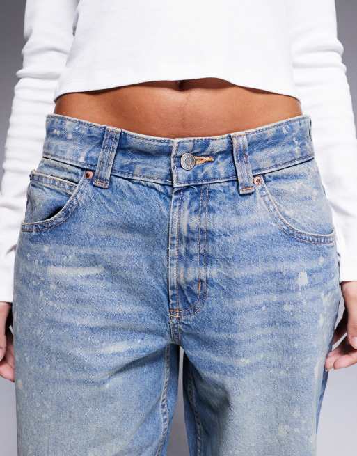 ASOS DESIGN – Mellanblå baggy jeans med låg midja och färgstänk , 5 av 5