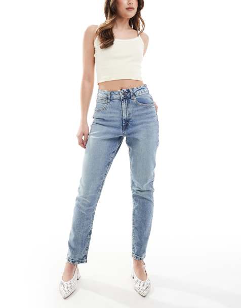 ASOS DESIGN – Mellanblå, bekväma mom jeans i smal passform - view 1