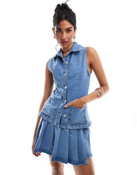 ASOS DESIGN – Mellanblå, figursydd kostymväst i denim - view 1
