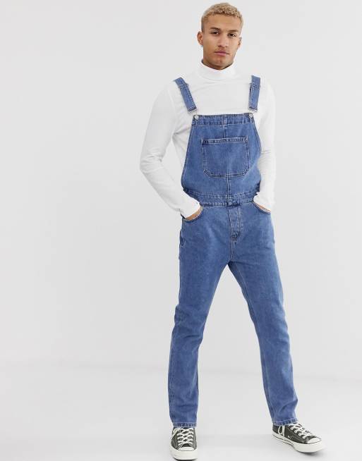 ASOS DESIGN – mellanblå hängselbyxor av denim