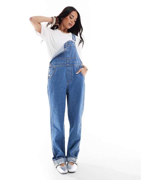 ASOS DESIGN – Mellanblå hängselbyxor i denim - view 1