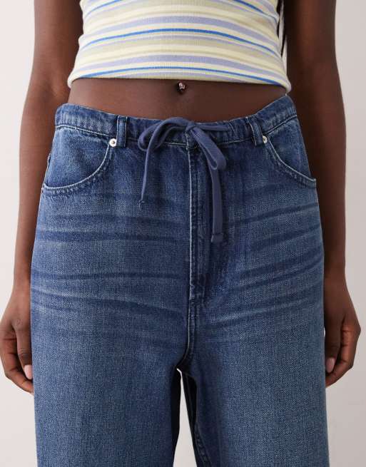 ASOS DESIGN – Mellanblå jeans i dra på-modell med vida ben, 5 av 5