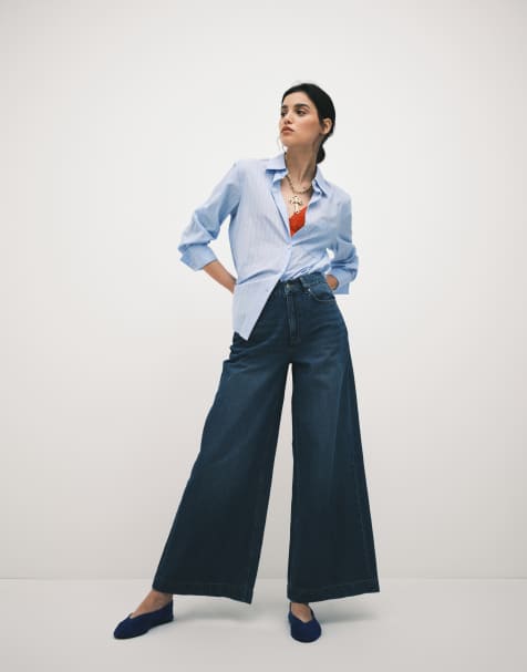 ASOS DESIGN – Mellanblå jeans i palazzo-modell med vida ben - view 1