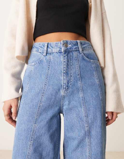 ASOS DESIGN – Mellanblå jeans med barrelben och dekorativa indragna sömmar, 5 av 5