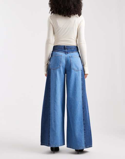 ASOS DESIGN – Mellanblå jeans med kontrastpanel och vida ben, 2 av 5