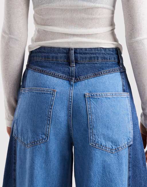 ASOS DESIGN – Mellanblå jeans med kontrastpanel och vida ben, 4 av 5