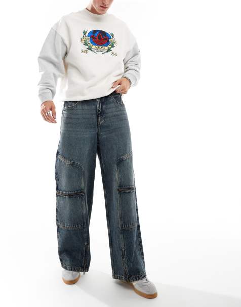 ASOS DESIGN – Mellanblå jeans med superbaggy passform, paneler och dragkedjor - view 1