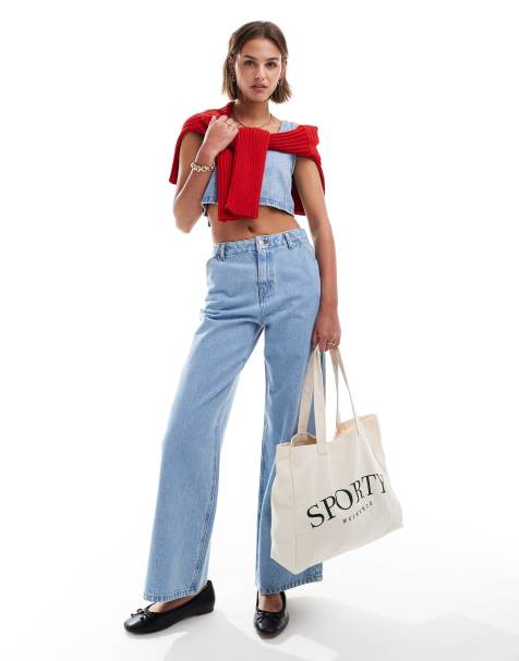 ASOS DESIGN – Mellanblå jeans med vida ben och enkelt midjeband - view 1