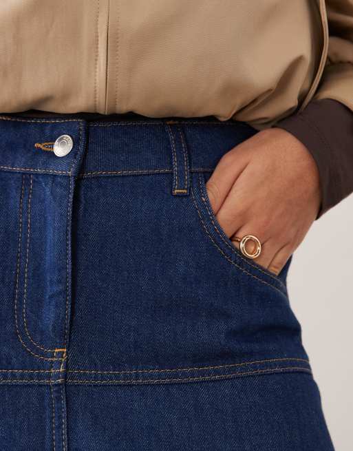 ASOS DESIGN – Mellanblå jeanskjol med sänkt midja och cirkeldesign, 3 av 5