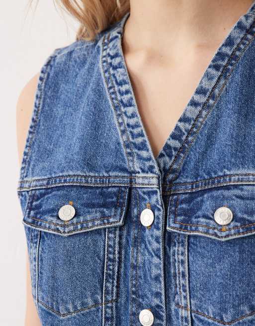 ASOS DESIGN – Mellanblå jeansklänning med lång ärm och cowboystil, 3 av 4