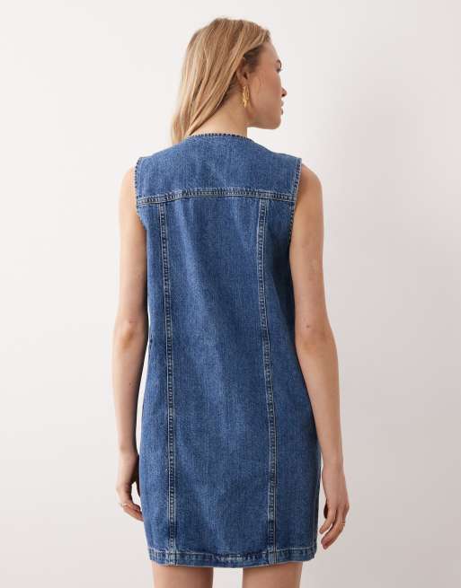ASOS DESIGN – Mellanblå jeansklänning med lång ärm och cowboystil, 4 av 4