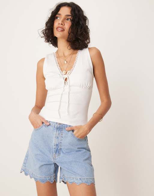 ASOS DESIGN – Mellanblå jeansshorts med uddkanter, 2 av 5