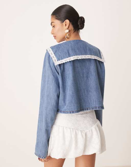 ASOS DESIGN – Mellanblå jeansskjorta med långa ärmar och krage, 3 av 4