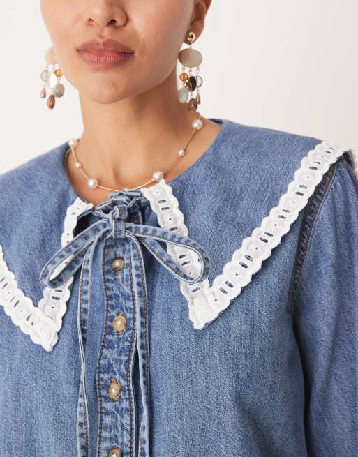 ASOS DESIGN – Mellanblå jeansskjorta med långa ärmar och krage, 4 av 4