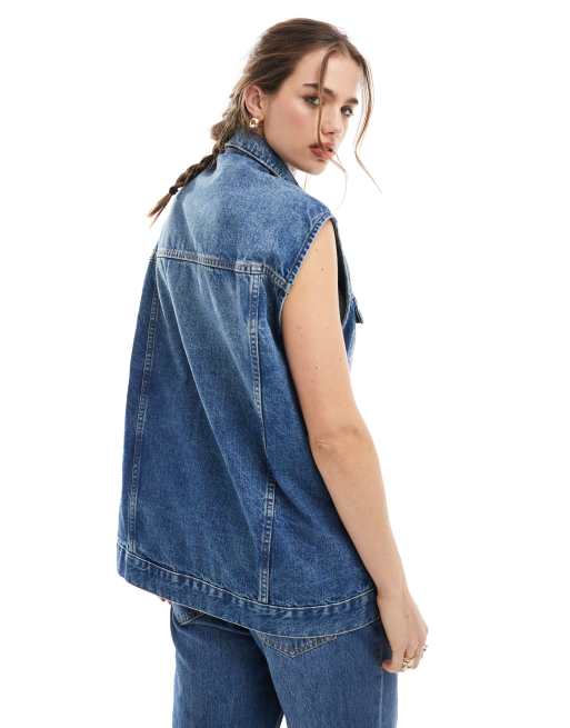 ASOS DESIGN – Mellanblå jeansväst i oversize, 3 av 4