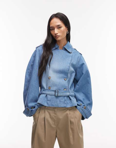 ASOS DESIGN – Mellanblå, kort trenchcoat i oversize av denim - view 1