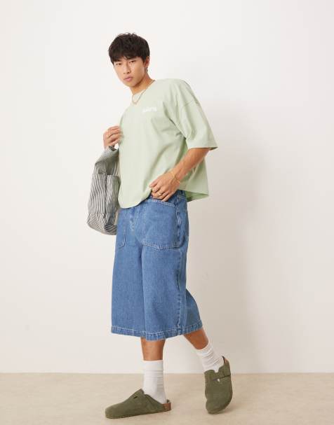 ASOS DESIGN – Mellanblå, långa jeansshorts i oversize - view 1