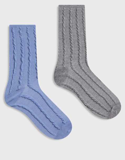 ASOS DESIGN – Mellanblå och mörkgrå, ribbade strumpor med textur, 2-pack - view 1