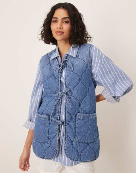ASOS DESIGN – Mellanblå, quiltad jeansväst - view 1