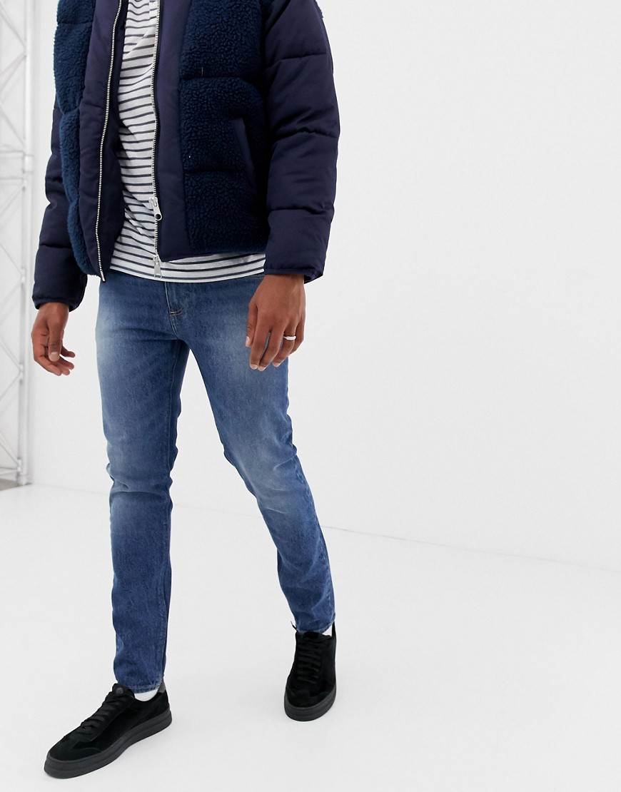 ASOS DESIGN – Mellanblå skinny jeans i kraftigt material