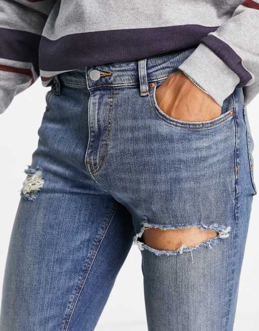 ASOS DESIGN – Mellanblå skinny jeans med stora revor, 4 av 4