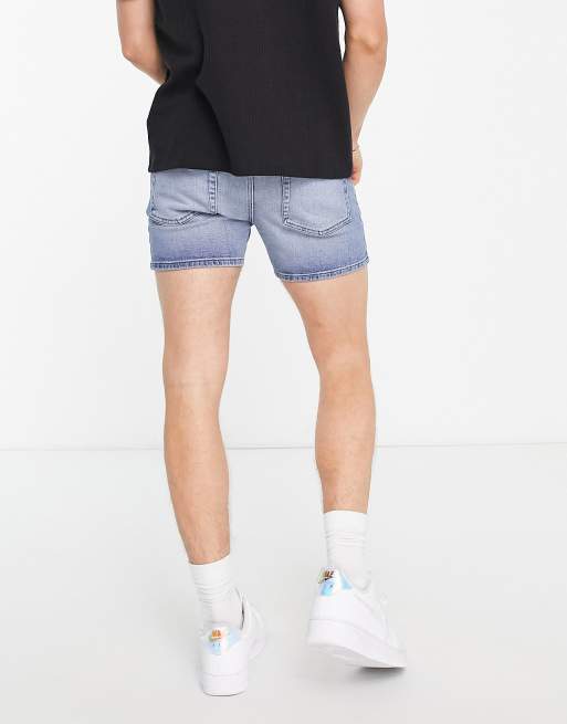 ASOS DESIGN – Mellanblå, skinny jeansshorts med vintagetvätt , 2 av 4