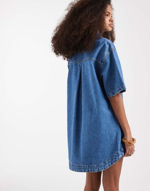 ASOS DESIGN – Mellanblå skjortklänning i denim med boxig passform och fickor, 4 av 4