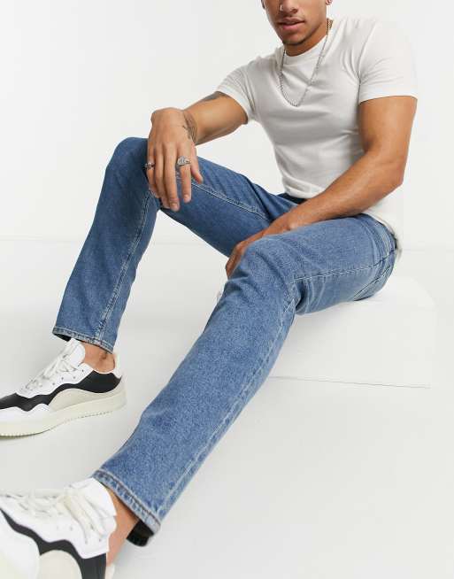 ASOS DESIGN – Mellanblå slim jeans med stretch