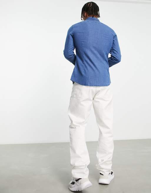 ASOS DESIGN – Mellanblå, smal jeansskjorta, 2 av 4